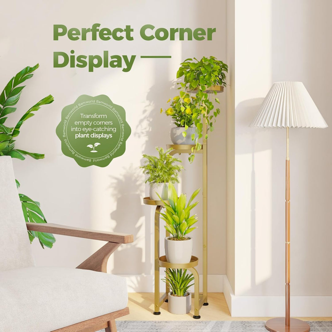 Bamworld Blumenständer Metall Golden Pflanzenständer Blumentreppe Indoor 4 Etagen robustes Pflanzenr