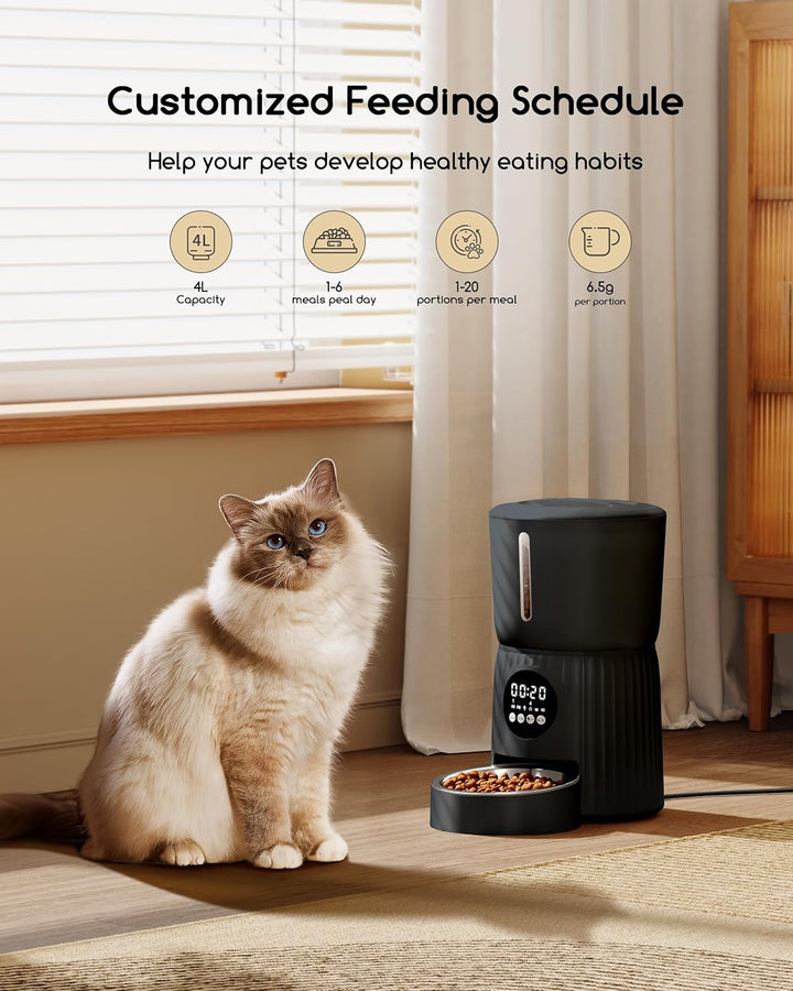 faroro 4L Futterautomat Katze, Katzenfutter Automat mit Timer, Automatischer Futterspender Hunde, Ed