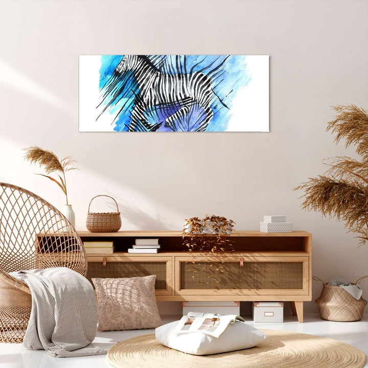 Wandbilder Dekoration Wohnzimmer Zebra Streifen Tierwelt Pelz Panorama Bilder auf Leinwand 120x50cm