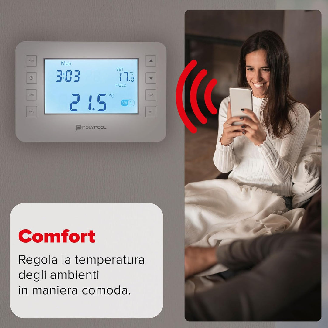 Poly Pool PP1471 Digitaler Thermostat, Smart, WLAN, programmierbar, LCD-Display mit 6 Programmierung