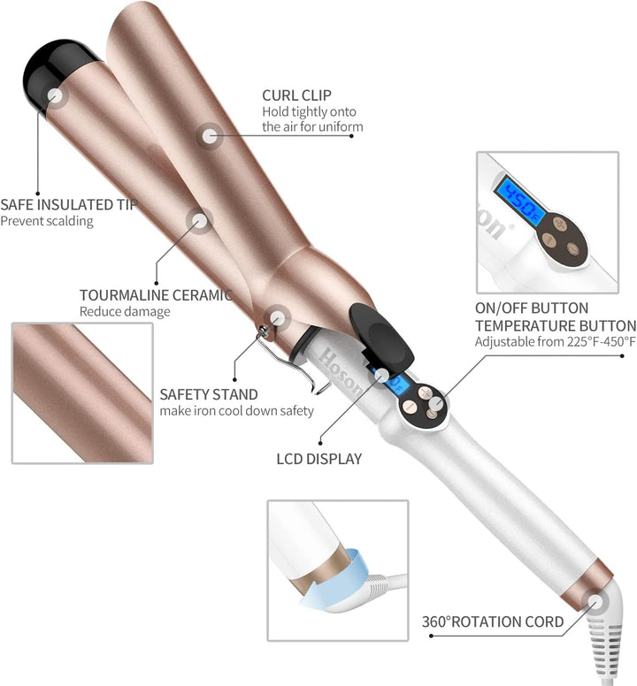 Hoson 45mm Lockenstab Pro Curl, Keramik Turmalin Beschichtung Lockenstab, LCD Display 9 Hitzeeinstel