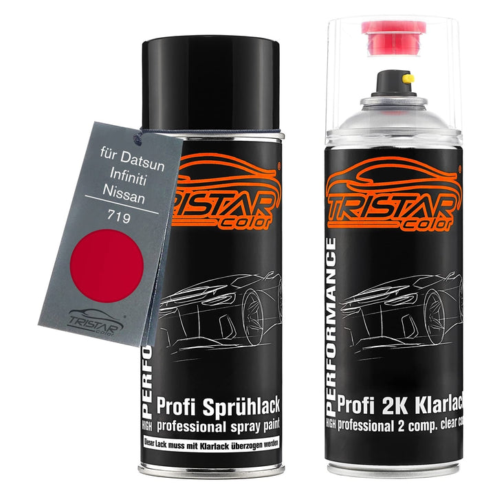 TRISTARcolor Autolack 2K Spraydosen Set für Datsun/Infiniti/Nissan 719 Bright Red Basislack 2 Kompon