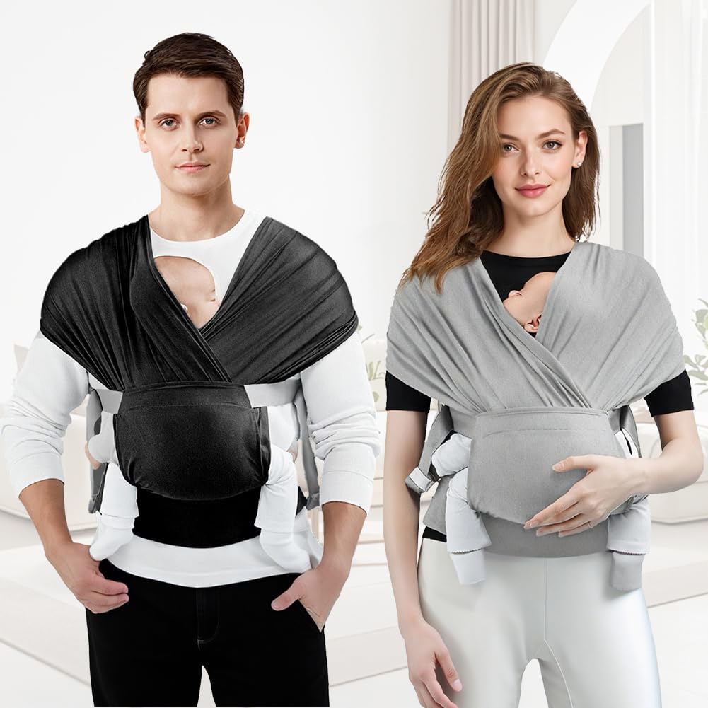 AOOWU Tragetuch Baby Neugeborene mit Schnalle, Freihändiges Babytragetuch im T-Shirt-Design, Einfach