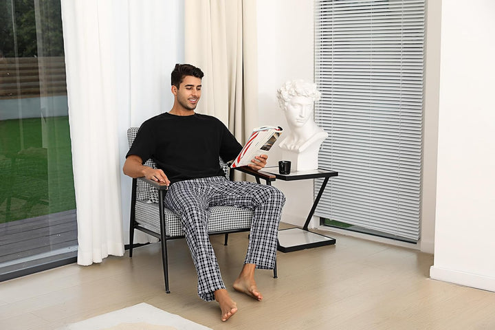Aseniza Herren Schlafanzughose Lang Baumwolle Karierte Schlafhose Pyjamaunterteil Pyjamahose Freizei