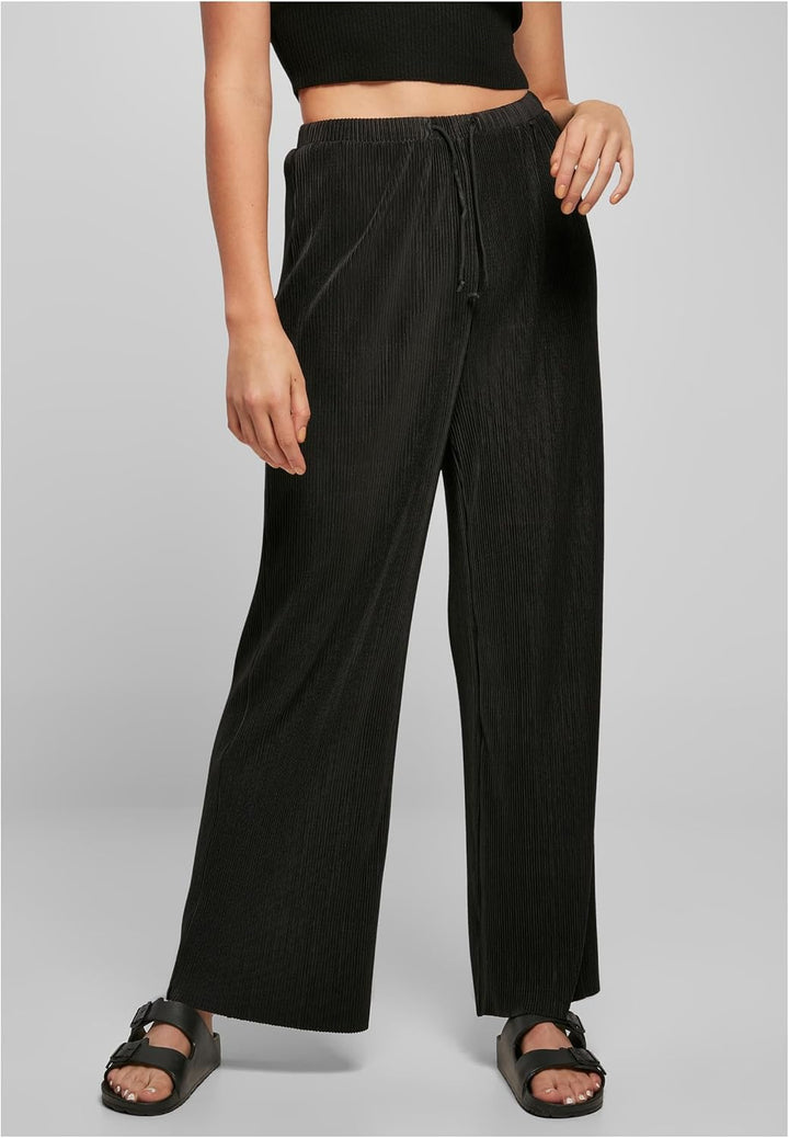Urban Classics Damen Ladies Plisse Pants S Schwarz, S Schwarz