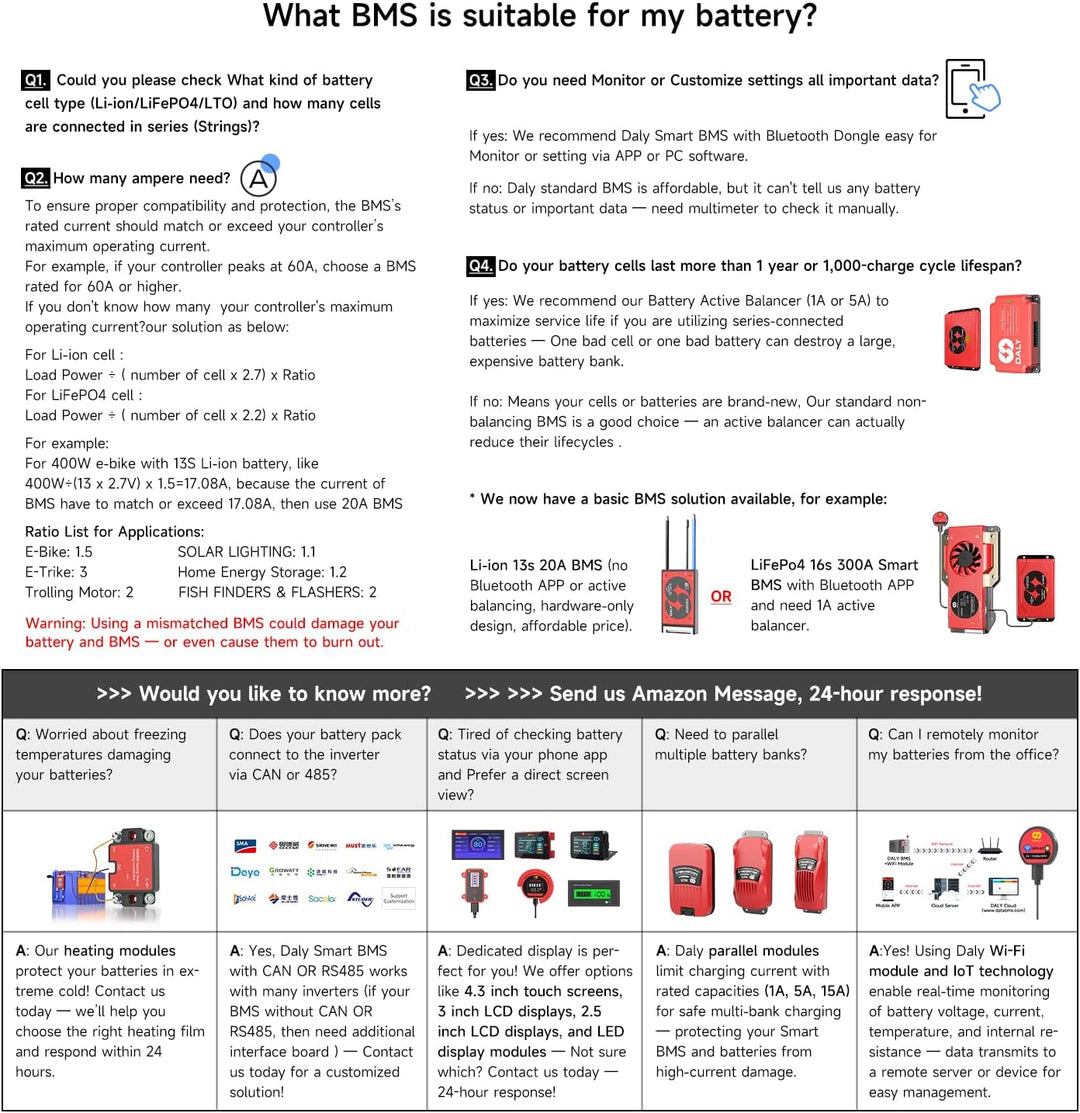 DALY BMS 12V 100A – 1A Active Balance Batteriemanagementsystem, integriertes Bluetooth für 4S LifePO
