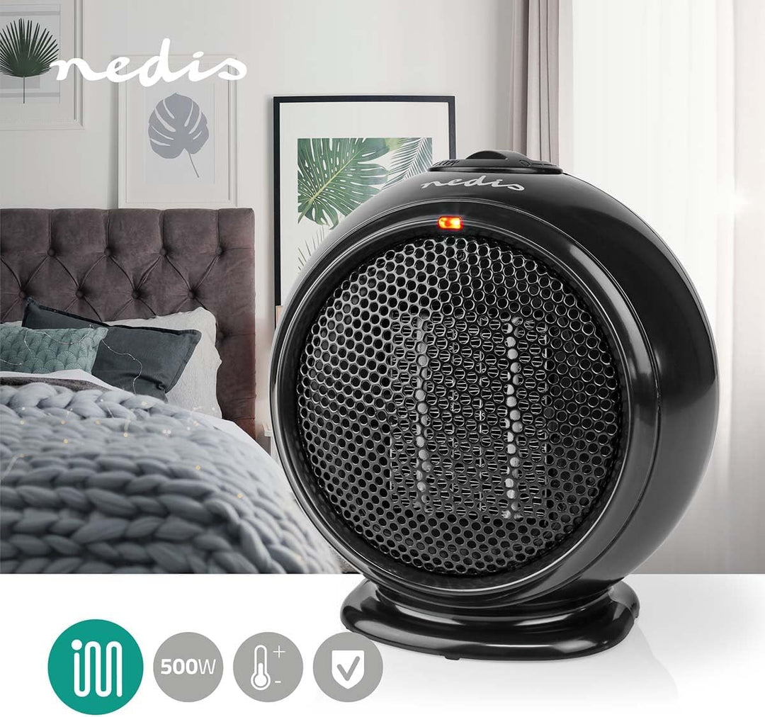 NEDIS HTFA15BK Keramik-PTC-Heizlüfter 500 W 1 Heizmodus Verstellbares Thermostat Überhitzungsschutz