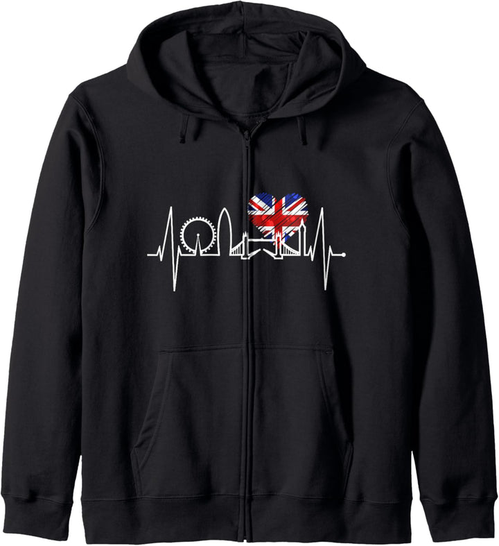 London Skyline Herzschlag UK Flagge London Fans Herz London Kapuzenjacke