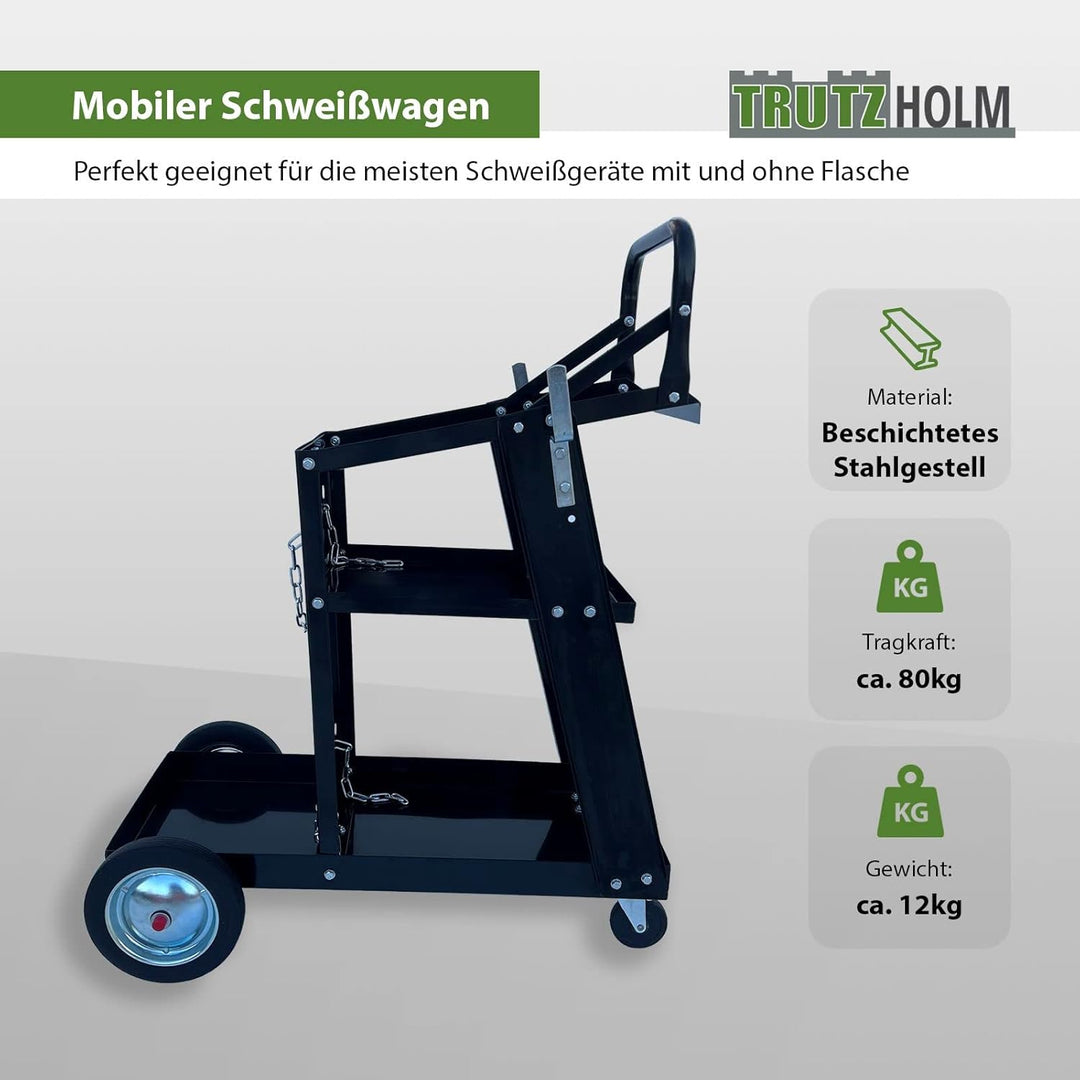 TRUTZHOLM mobiler Schweisswagen 80 kg mit 3 Ablagefächern Werkstattwagen Schweissgerätewagen Flasche