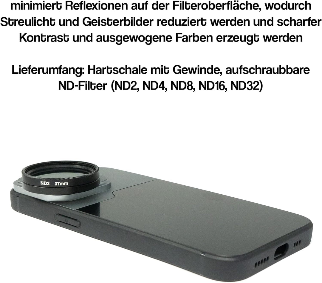 SYSTEM-S ND Filter Set 37 mm Neutraldichte mit Hülle und Tasche für iPhone 13 Pro