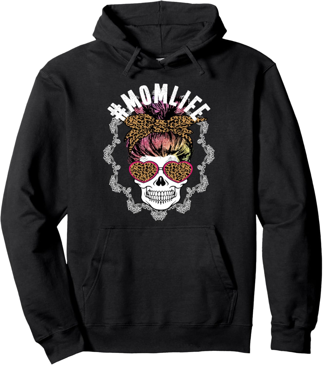 MomLife Totenkopf Messy Bun Trendy Mama Leben Cute Mama Geschenk Pullover Hoodie
