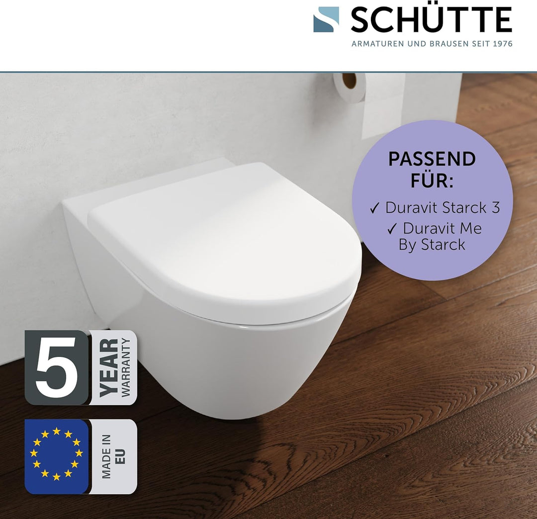SCHÜTTE WC-Sitz passend zu Duravit Starck 3, mit Absenkautomatik made in EU, Abnehmbarer Klodeckel a