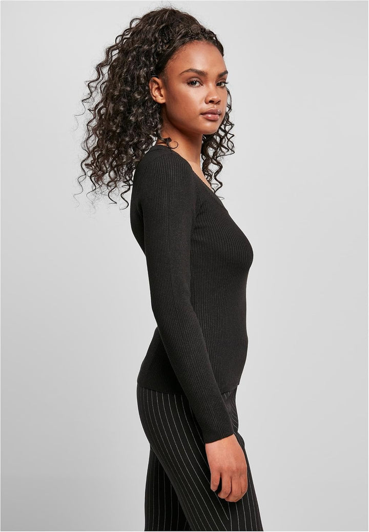 Urban Classics Ladies Wide Neckline Sweater Frauen Sweatshirt schwarz Basics, Streetwear XS Schwarz,
