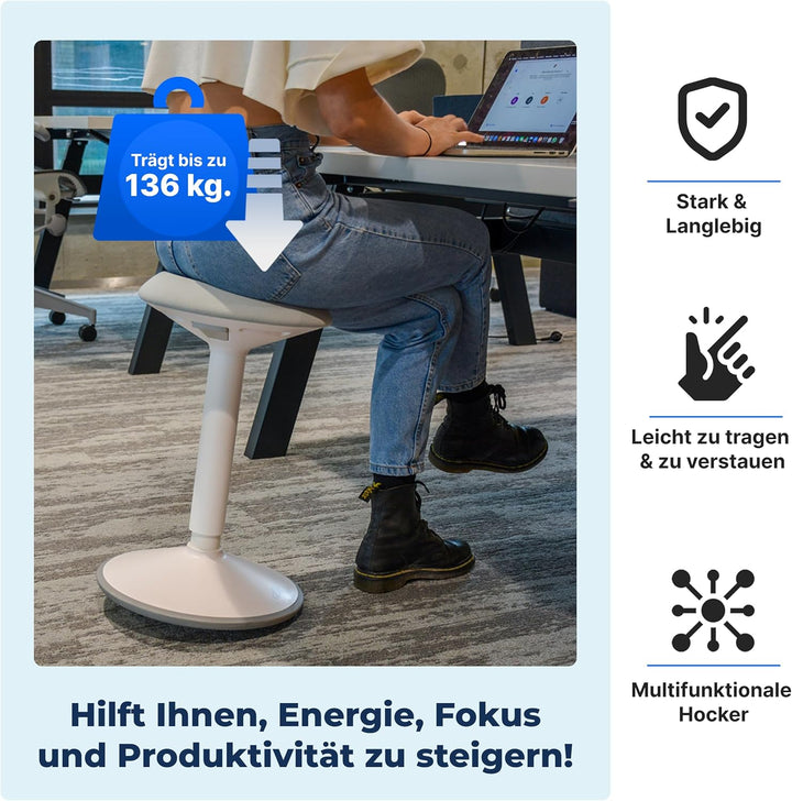 Backerz ergonomischer Wackel-Hocker - Bürohocker mit 55-80 cm Höhenverstellbar, Stehhocker, Arbeitsh