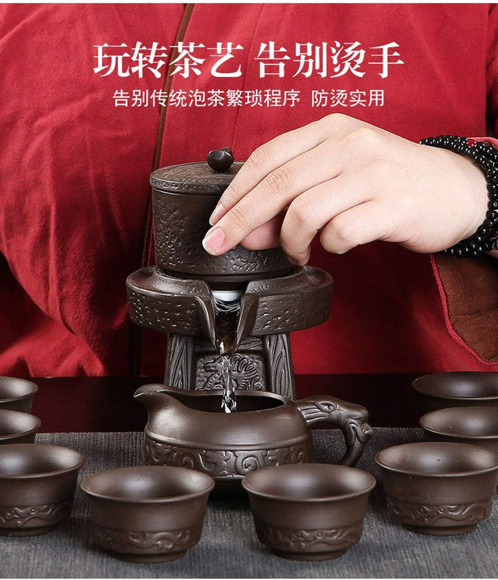 Chinesisches Gongfu-Tee-Geschenk-Set, automatisches Steinmühlen-Design, handgefertigte Keramik-Teeka