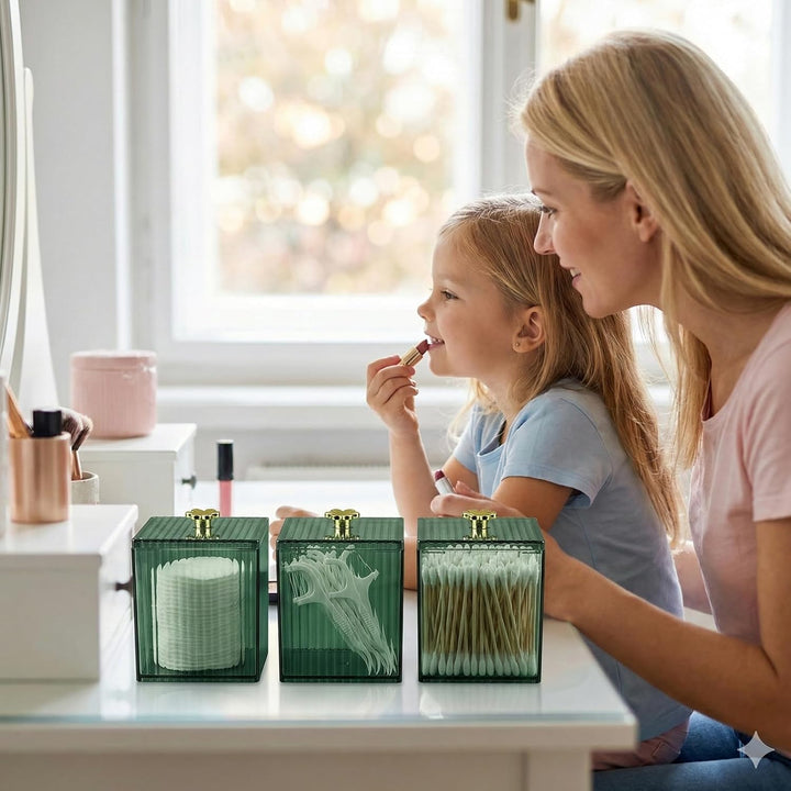 3 Stück Quadratisch Grün Wattestäbchen Halter, Wattestäbchen Behälter 10*8cm, Kosmetik Organizer für