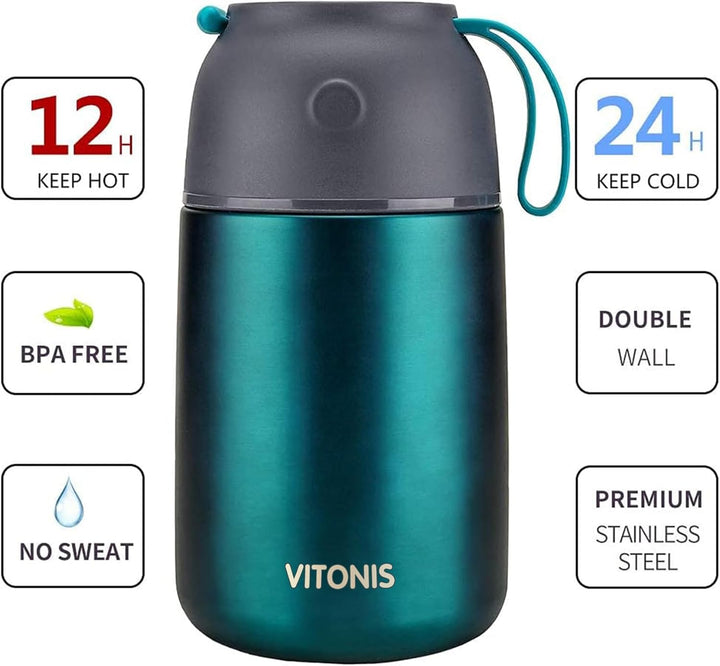VITONIS Thermobehälter für Essen 500ml Edelstahl Isolierbehälter Gefäss für warme Speissen, Essen, S