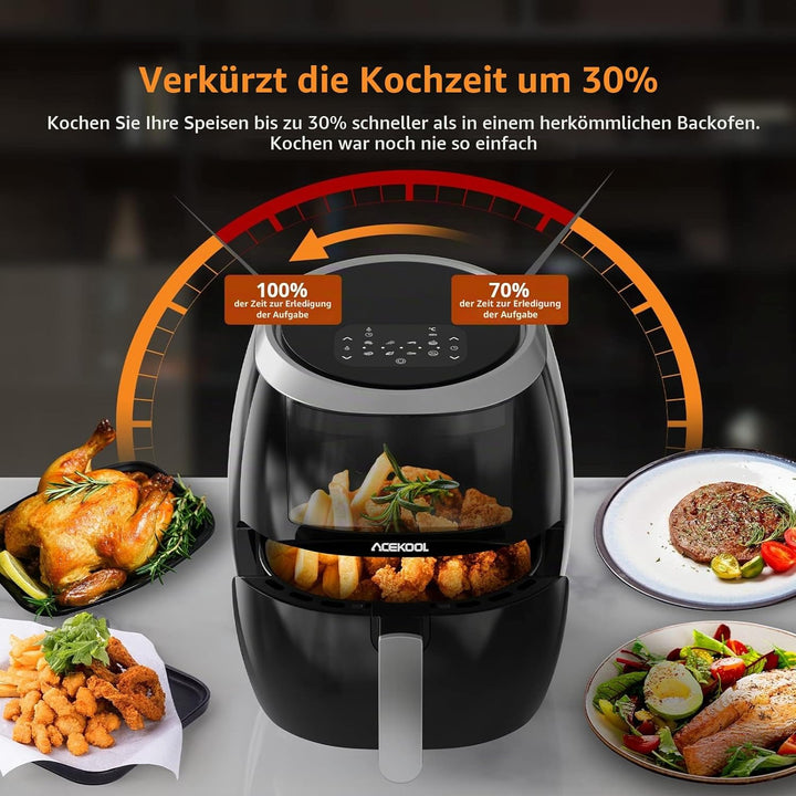 Heissluftfritteuse, Heissluftfritteuse onhe Öl 8L 1800W, Air Fryer mit Sichtfenster, Einstellbare Te