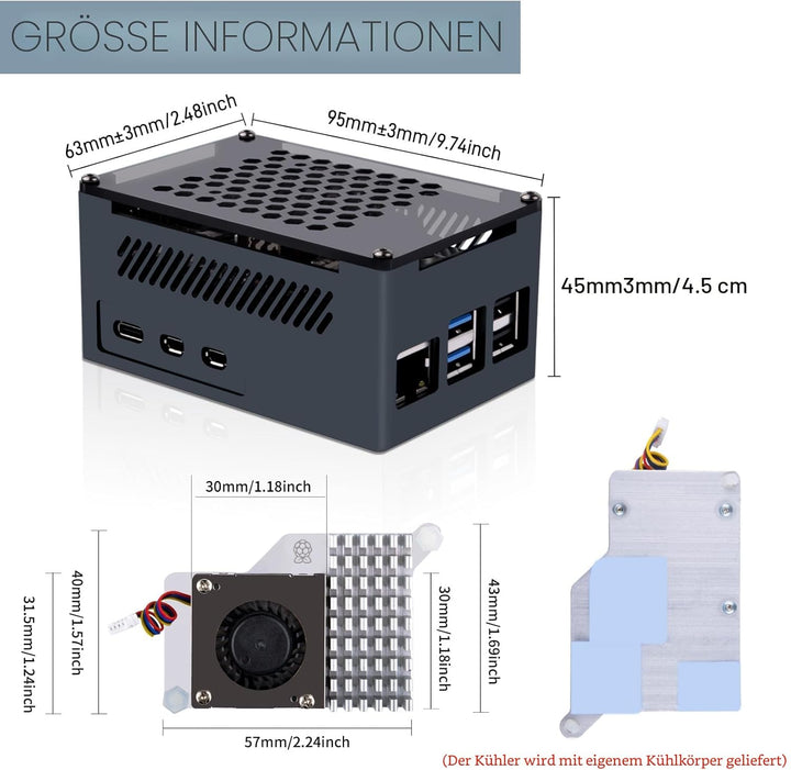 GeeekPi P33 M.2 NVME M-Key PoE+ Hat für Raspberry Pi 5, mit offiziellem Pi 5 Active Cooler und Alumi