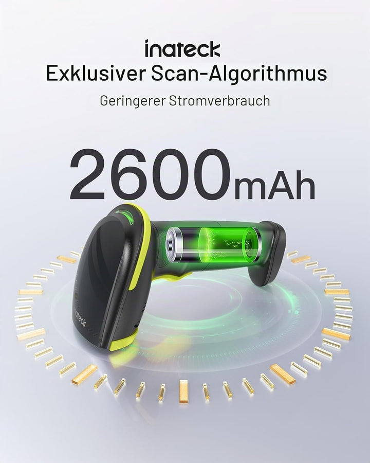 Inateck Barcode Scanner Bluetooth 2D mit Ständer, BCST-35 Grün | Kabellos QR Code Scanner mit Blueto