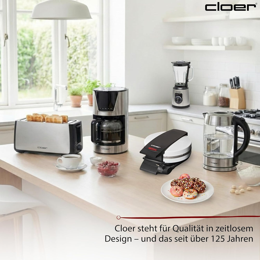 Cloer 6121 Donut Maker für 6 Mini-Donuts oder Bagels, Antihaftbeschichtung, rote Kontrollleuchte, pl