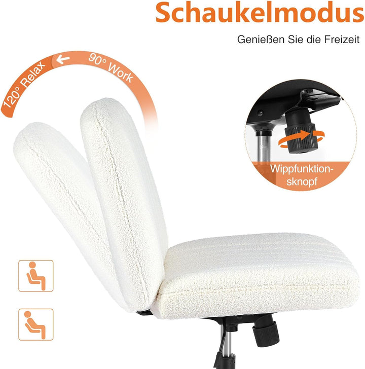 Sweetcrispy Bürostuhl Ohne Armlehnen, Schreibtischstuhl mit Teddy Velvet, Lesesessel mit Breiterem P