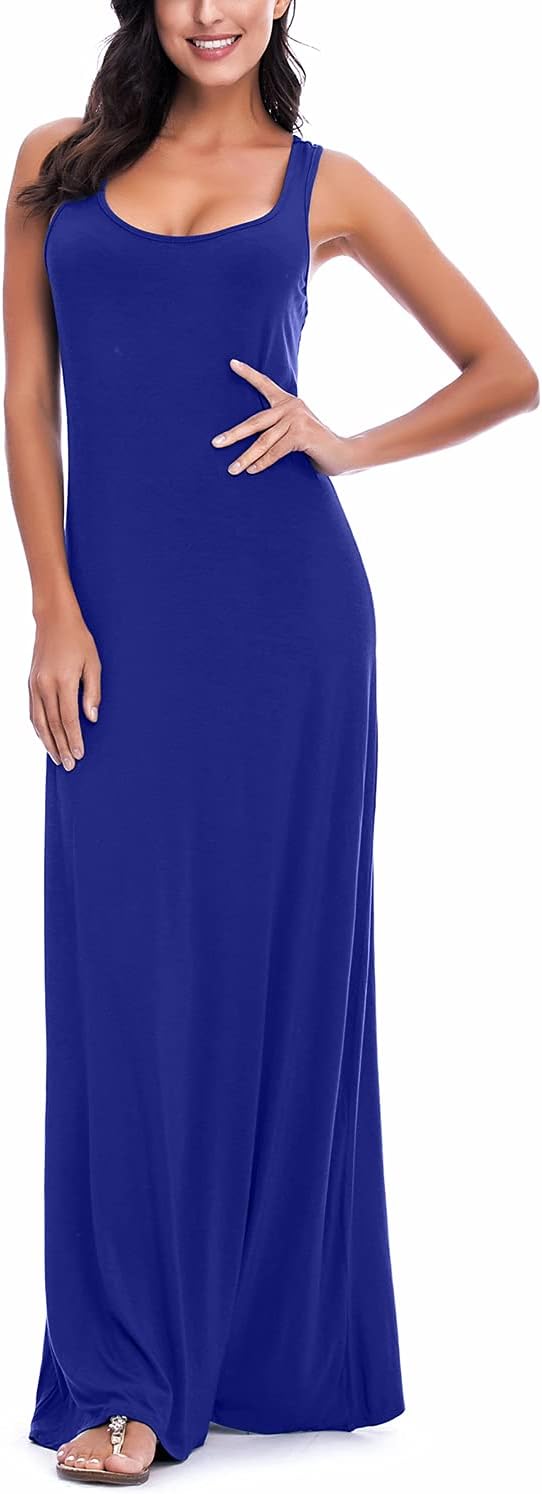 EXCHIC Damen Sommer Leichte Ärmellos Strand Maxi Kleid Elegant Elastisch Tunika Lang Kleider S König