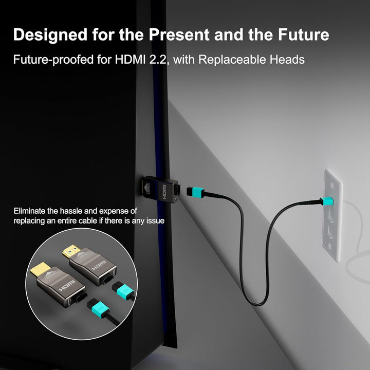RUIPRO 8K HDMI 2.1 Kabel mit abnehmbarem Stecker aus reiner Glasfaser, 6 m, armiert, Ultra High Spee