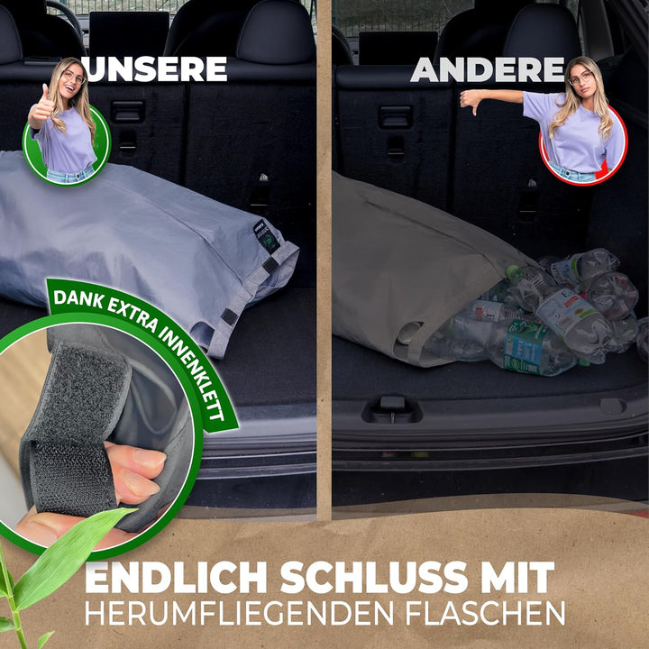 COTTARA® Pfandflaschen Sammelbehälter mit Deckel und Tragetasche | Pfandbehälter mit Loch drehbar |