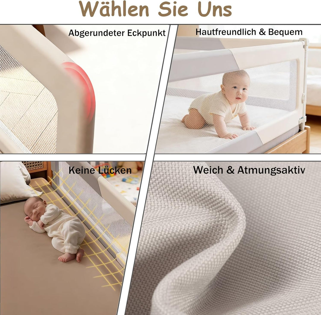 Rausfallschutz Bett, 200 cm klappbares Bettgitter, Bettschutzgitter Rausfallschutz für Kinder & Baby