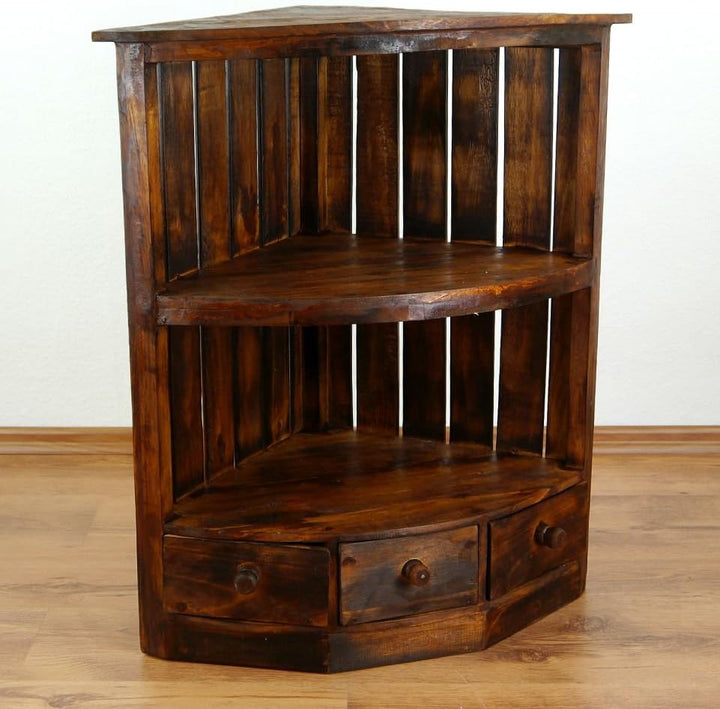 livasia Eckregal mit Schubladen, Standregal, Bücherregal, Holzregal (braun), Braun