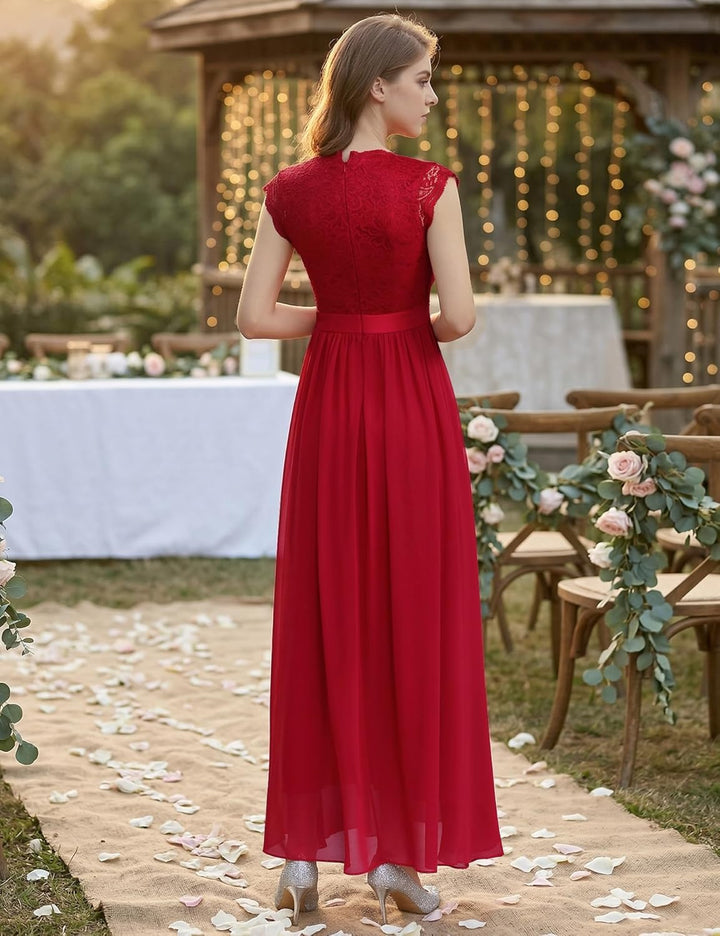 Dressystar Damen Ballkleid Maxi Lang Abendkleider Elegant für Hochzeit Spitzen Cocktailkeid S Band_r