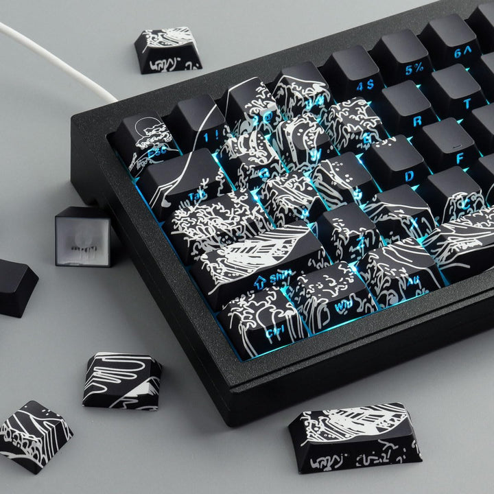 Sunzit PBT Keycaps 135 Tasten Custom Keycaps Cherry Profile Dye-Sub Tastenkappen Set Schwarz Welle V