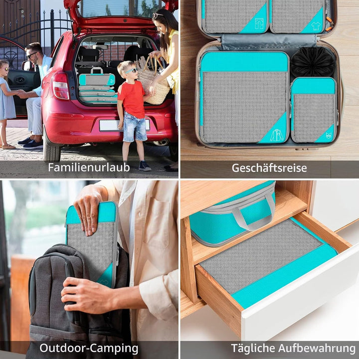 Koffer Organizer Set 7-teilig, Packtaschen mit Kompression, Compression Packing Cubes für Rucksack u