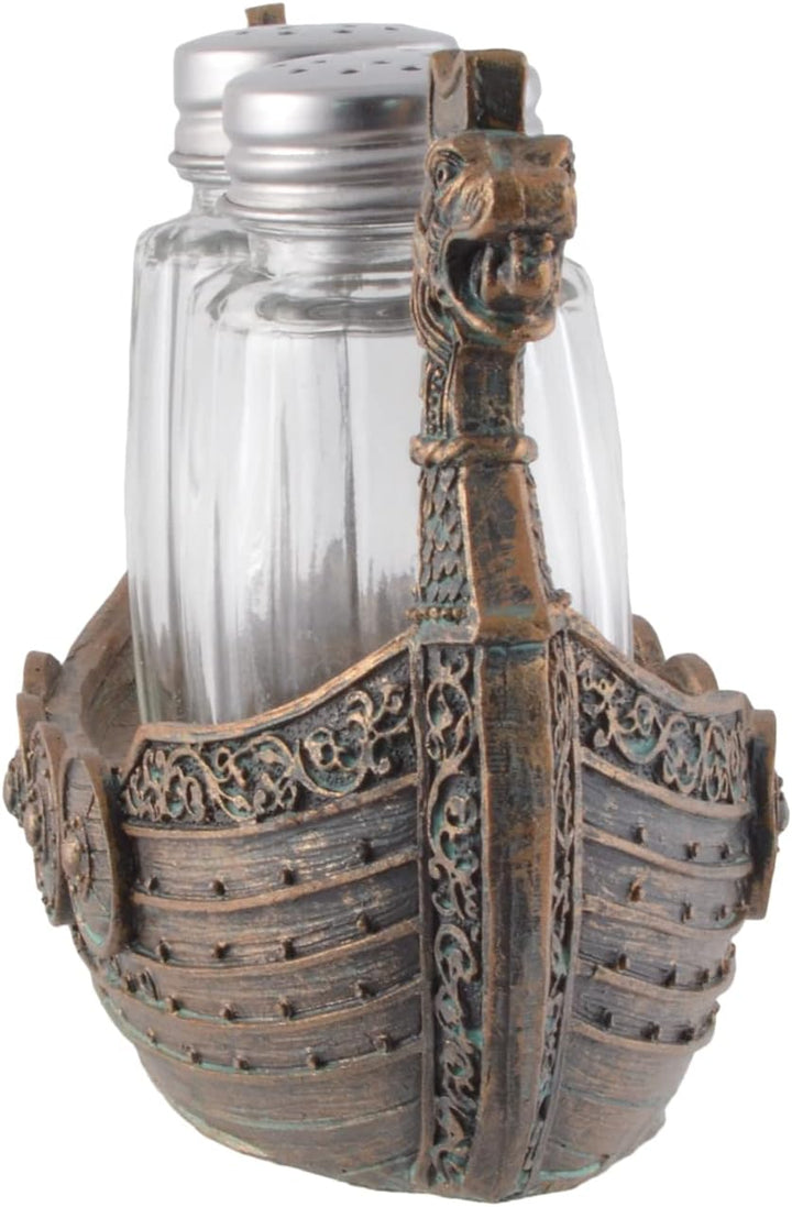Nordischer Salz- u. Pfefferstreuer "Drakar" - Wikinger Schiff mit Glasstreuern