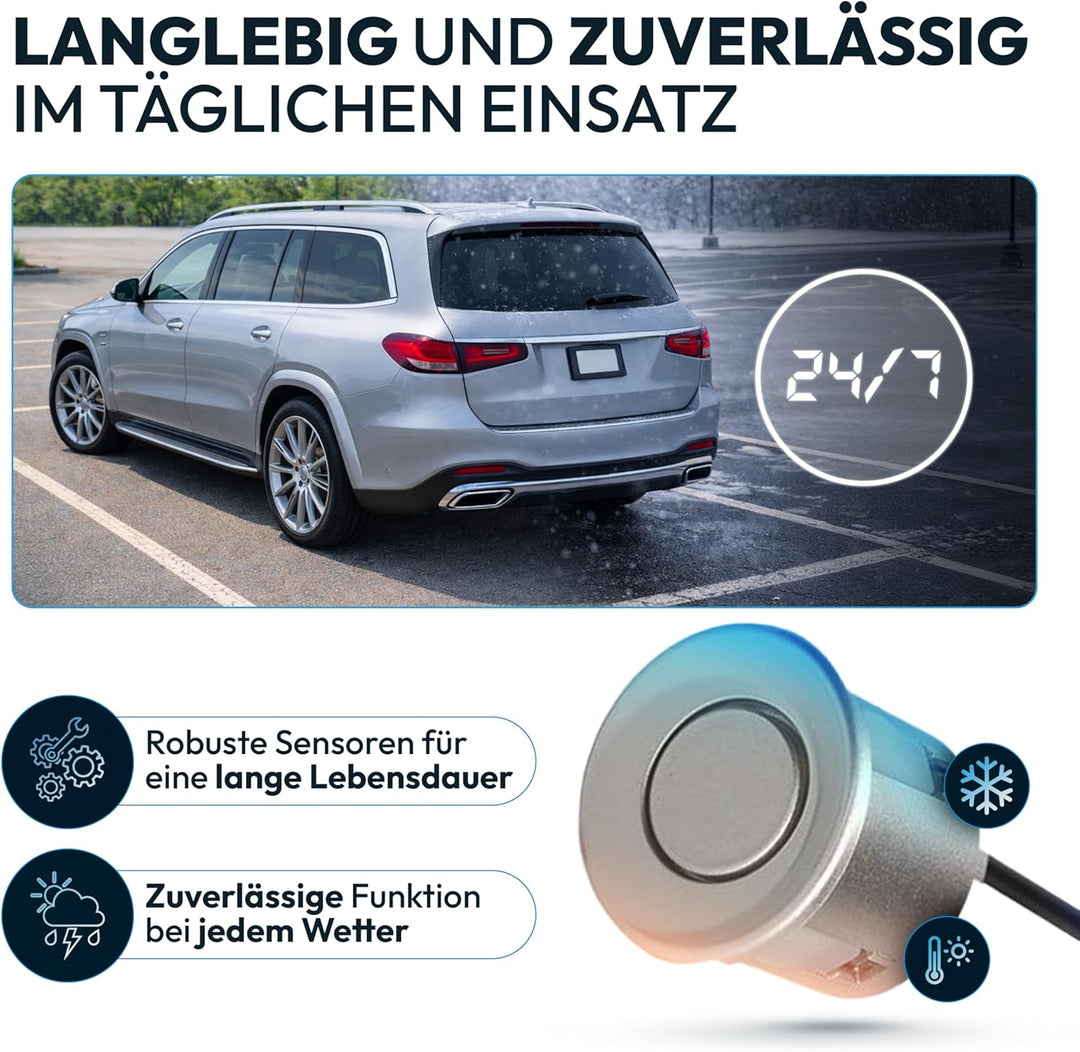 VSG24 Premium Einparkhilfe hinten mit Display zum nachrüsten am Auto, PDC Parksensoren hinten mit St