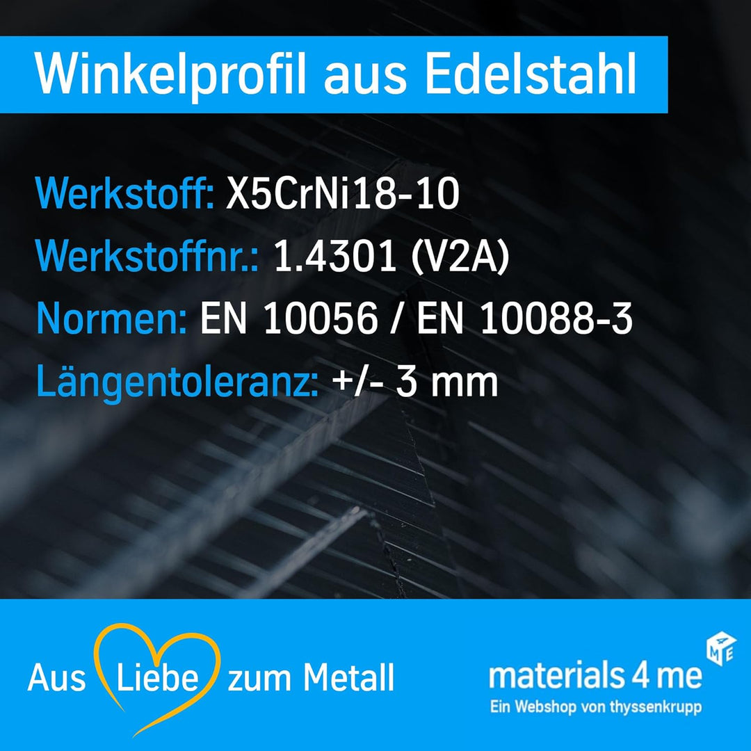 thyssenkrupp Edelstahlwinkel 20 x 10 x 3 mm in 1000 mm Länge | Winkelprofil Edelstahl V2A Winkelstah