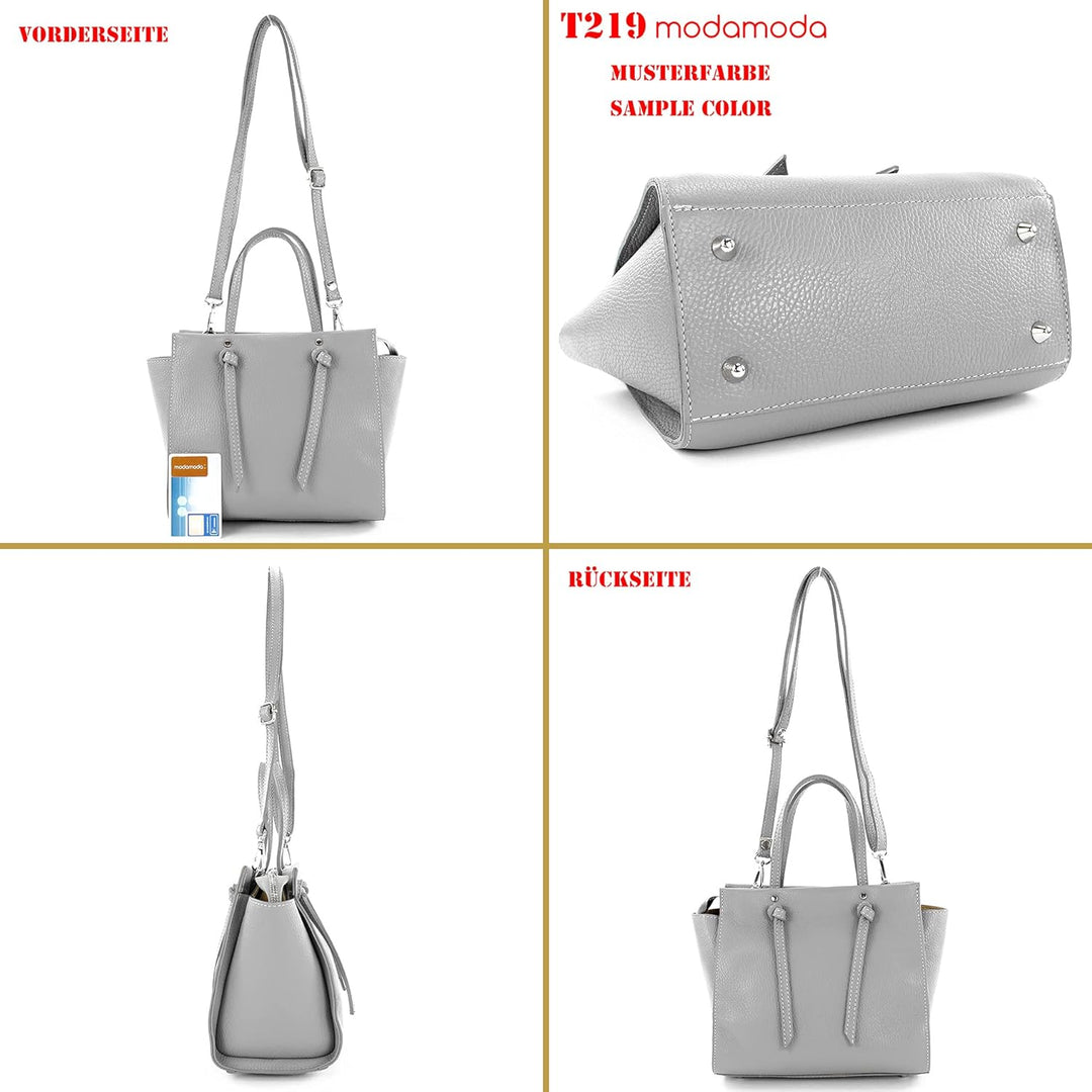 modamoda de - T219 - ital. Damen Henkeltasche Klein aus Leder Camel, Camel