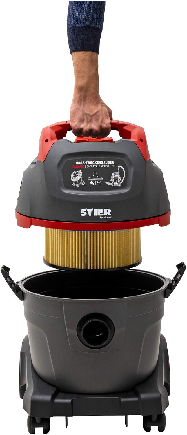 STIER Nass-Trockensauger SNT-20 Premium, 1400W, 20L Behälter, Industriesauger, 8m Kabel, mit Ausblas