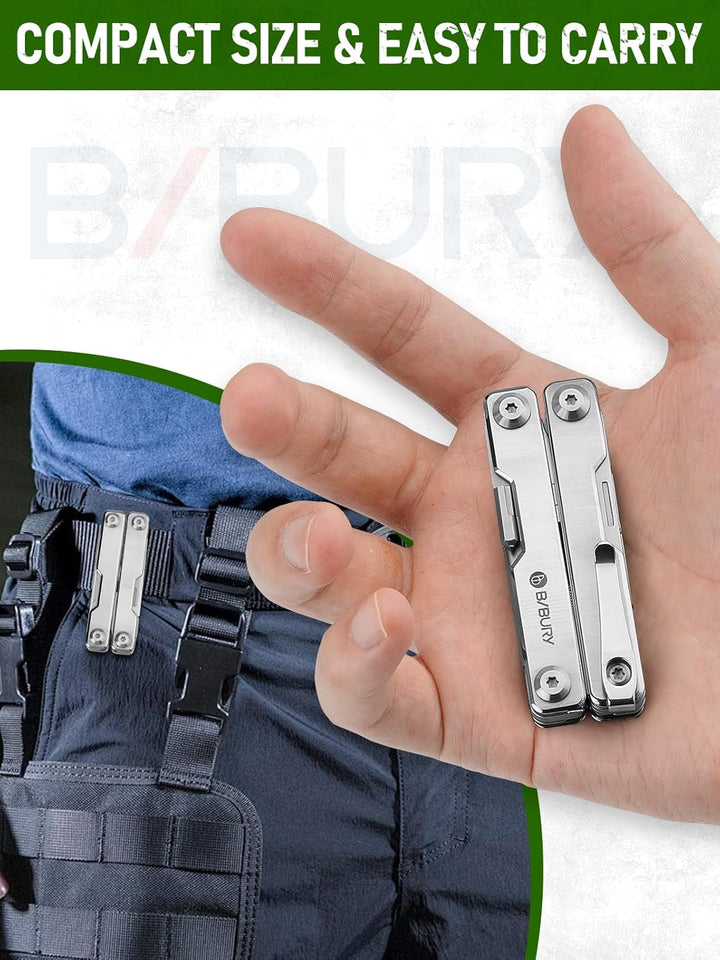 BIBURY Mini Multitool Zange Mit Unsichtbare Pinzette, 10 in 1 EDC Multi Tool Mit Glasbrecher Rückenc
