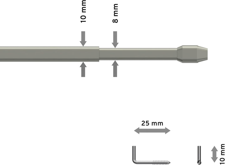 Interdeco Vitragestangen/Scheibenstangen Silbergrau (4 Stück), ausziehbar 80-140 cm, 80-140 cm