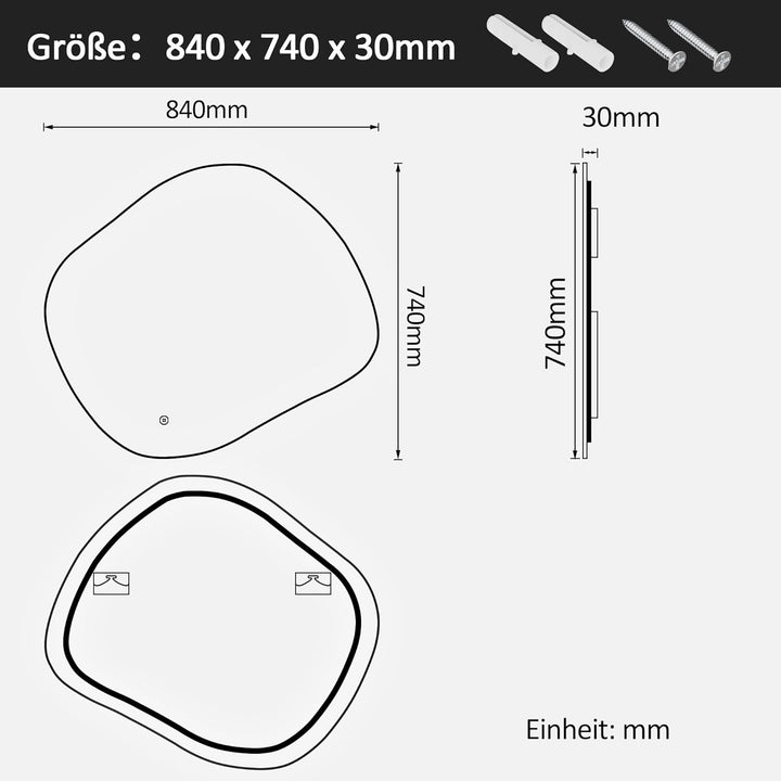 Boromal Asymmetrischer Spiegel mit LED Beleuchtung, Asymmetrischer Spiegel Badspiegel mit Beleuchtun