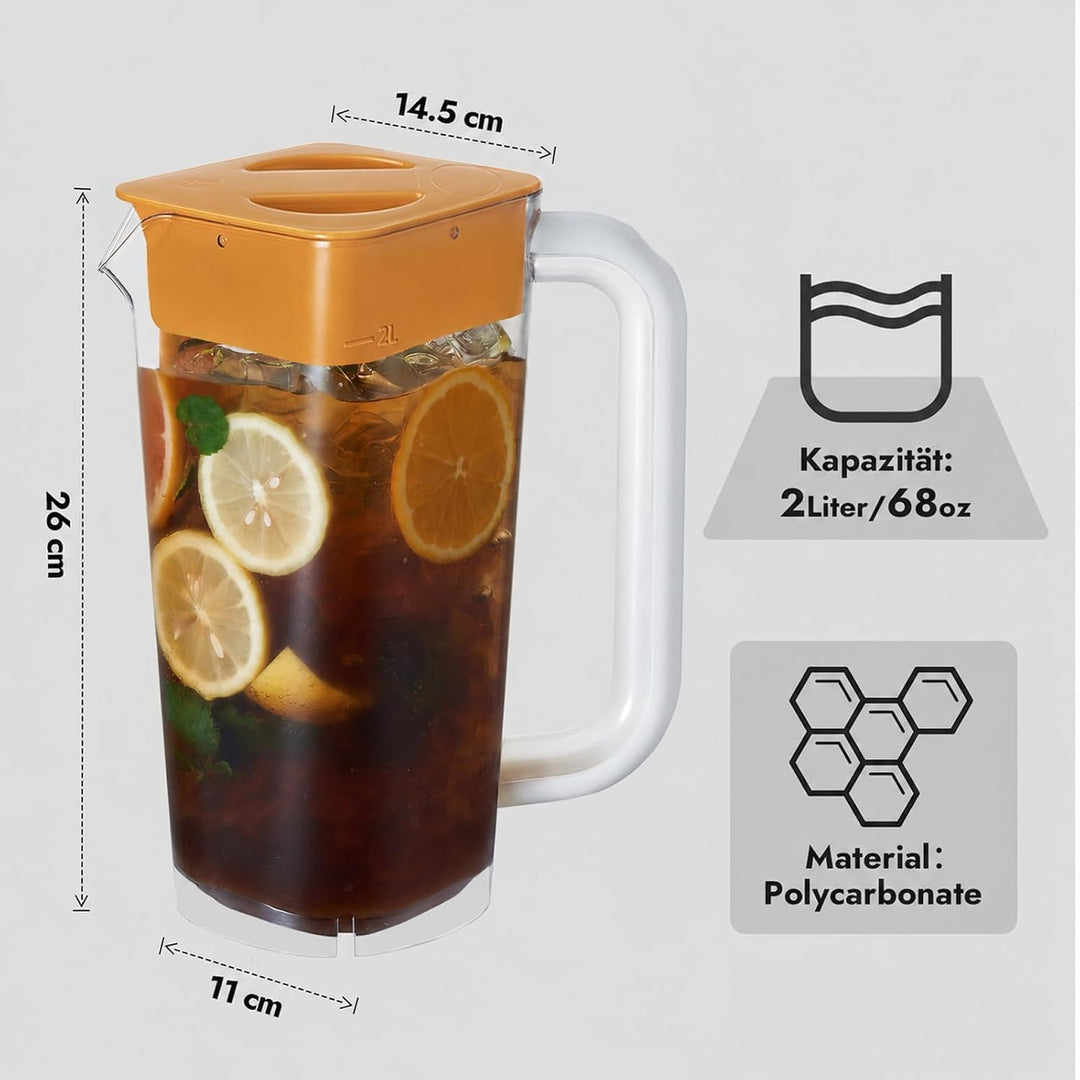 CURTA krug 2liter Wasserkrug Mit Deckel Mit Griff mit Skala, Kunststoff Für kühlschrank,2 liter pitc