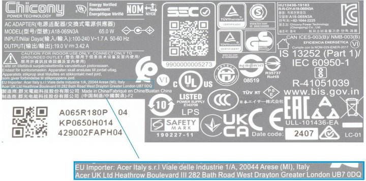 Acer Aspire E5-774 Original Netzteil 65 Watt