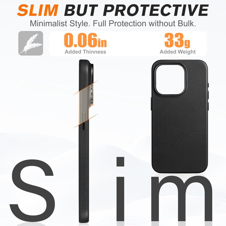 SHIELDON Hülle für iPhone 15 Pro Handyhülle Case [Echtleder] [Kabellos Laden] [Magnet] [Ultra Dünn]