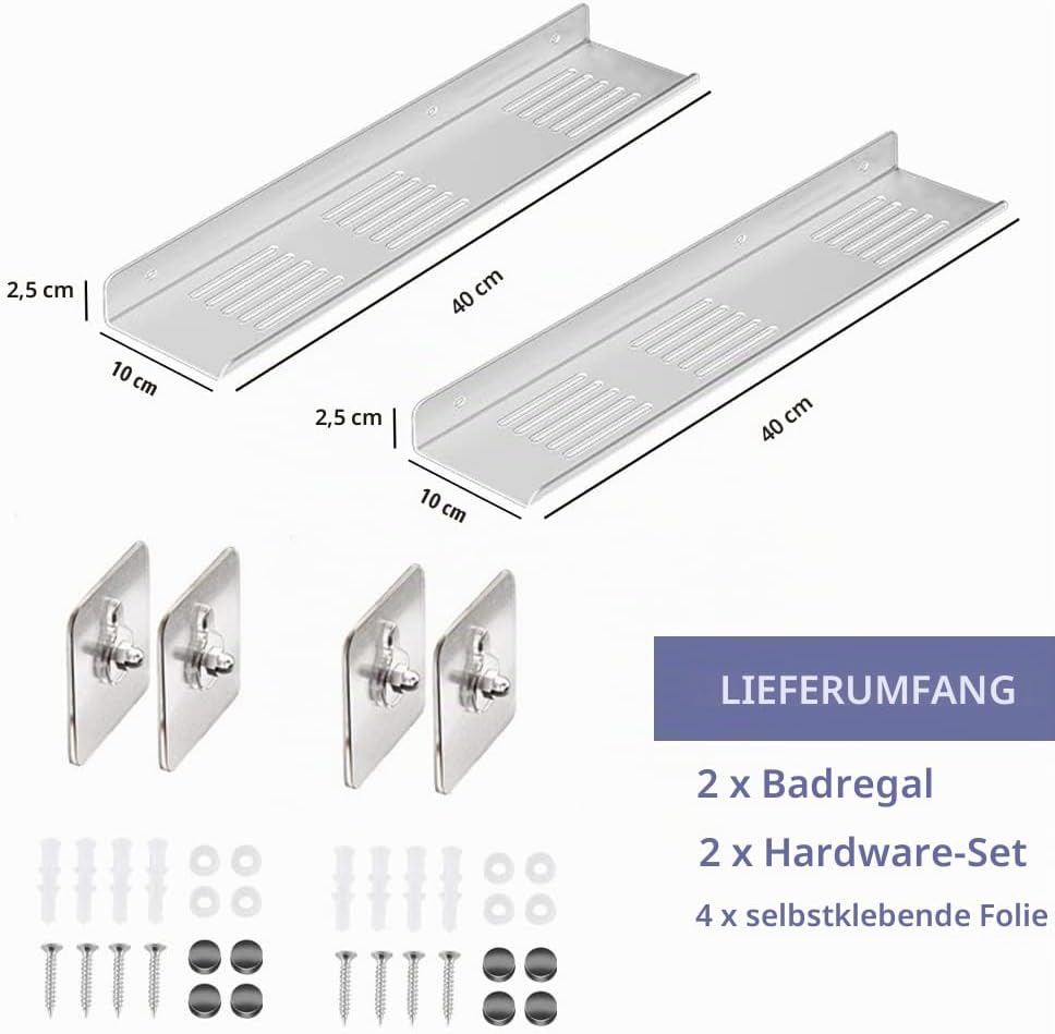 Duschablage Ohne Bohren,2 Stück Selbstklebend Duschkorb Edelstahl Wandmontage Rostfreier Schnelle En