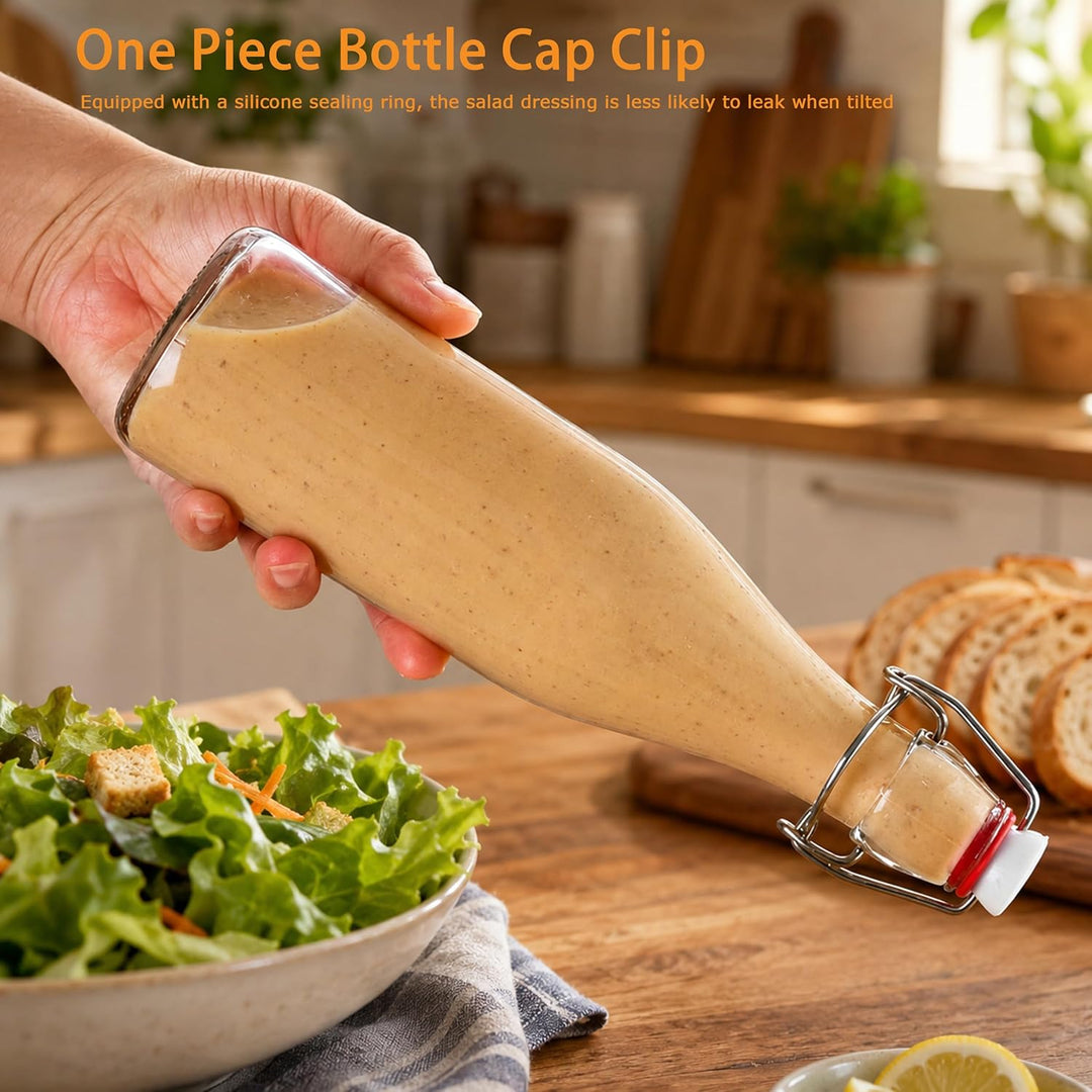 Salatdressing Shaker aus Glas 450 ml 3er Set, Dressingshaker mit Edelstahl Bügelverschluss Tropffrei