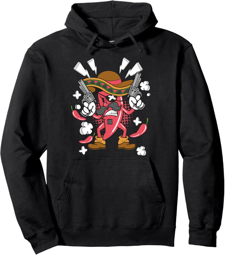 Lustiger Retro Chili Schote Pepper Bandit Scharf Räuber Pullover Hoodie
