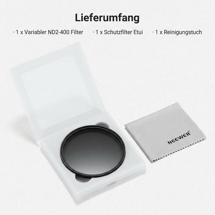 NEEWER BASICS 49mm variabler ND Filter, ND2-400 1-9 Stops Lichtreduzierung, drehbarer variabler Grau
