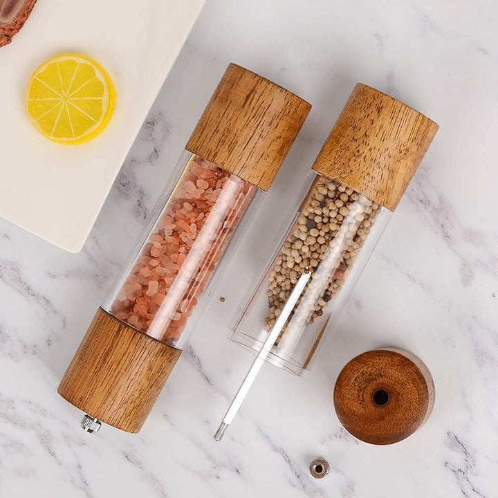 Salz und Pfeffermühle 2er Set mit Untersetzer Gewürzmühle Manuell Pfeffermühle Holz Salzmühle Verste